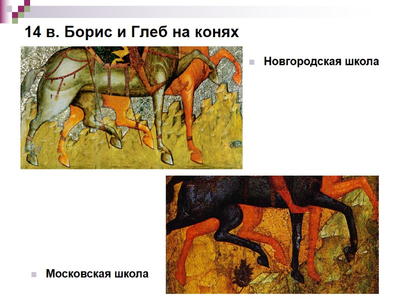 14 в. Борис и Глеб на конях Новгородская школа Московская школа 14 в. Борис и Глеб на конях Новгородская школа Московская школа